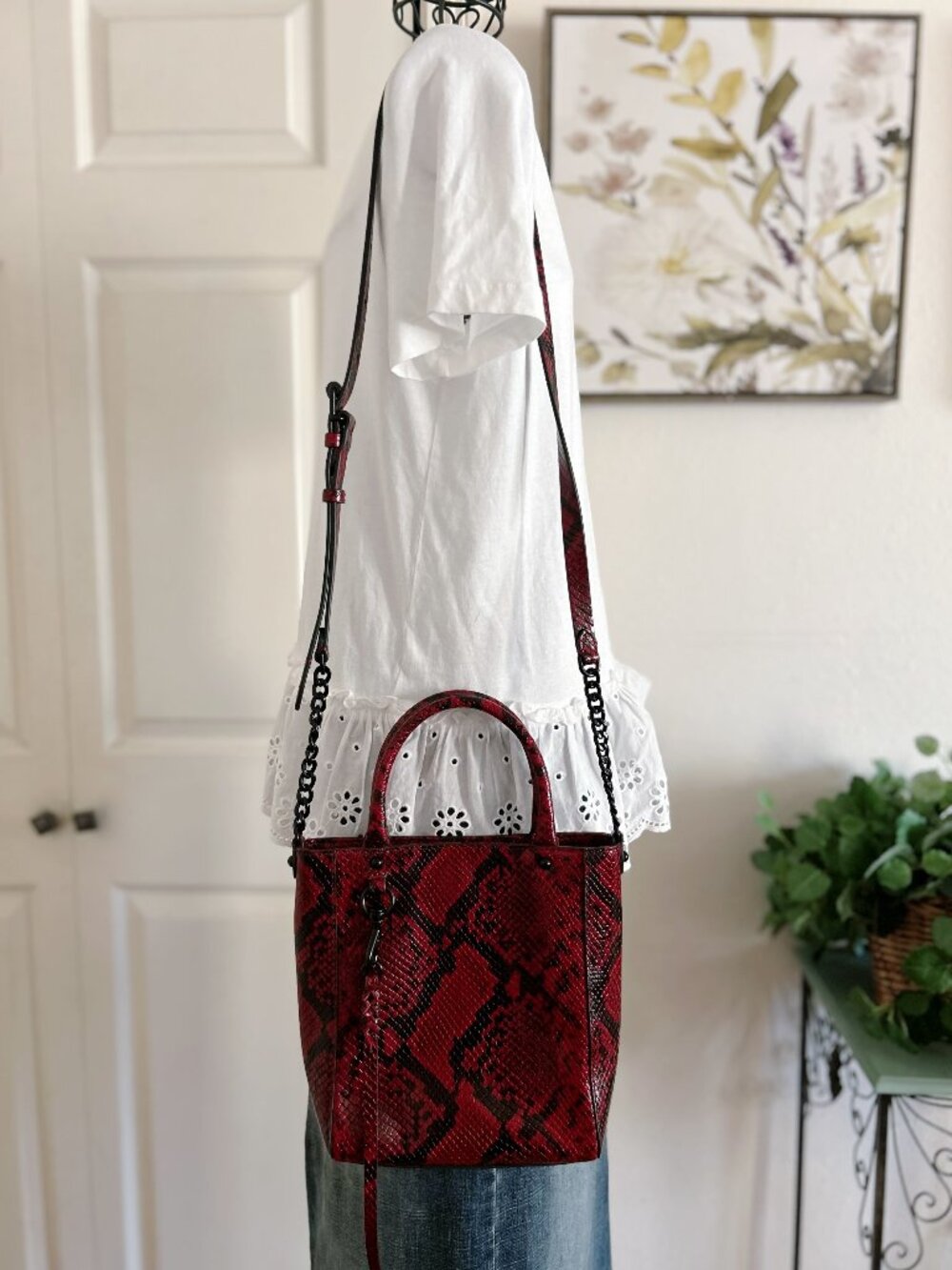 Rebecca Minkoff Red Snake-Print Leather Crossbody Tote